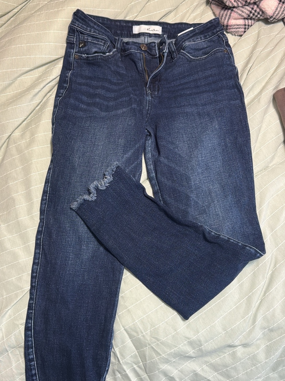 KanCan Dark Indigo Skinny Jeans with Frayed Hem